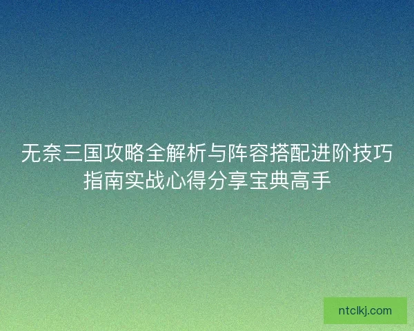 无奈三国攻略全解析与阵容搭配进阶技巧指南实战心得分享宝典高手