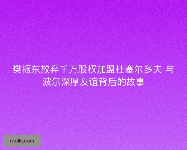 樊振东放弃千万股权加盟杜塞尔多夫 与波尔深厚友谊背后的故事